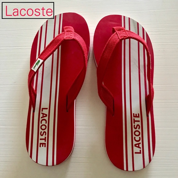 red lacoste flip flops